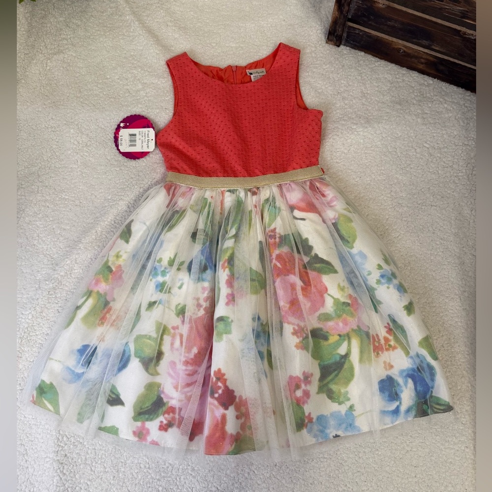 Emily West girls coral floral dress